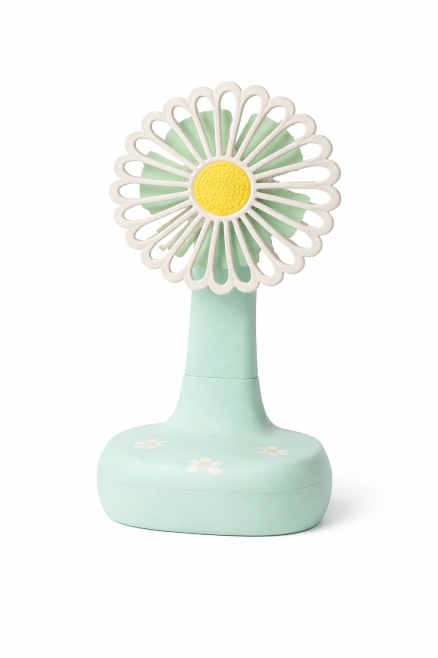 Ventilator birou tip floare margareta, oscilant 90°, 3 viteze, lumina LED, sertar cablu, USB-C, verde