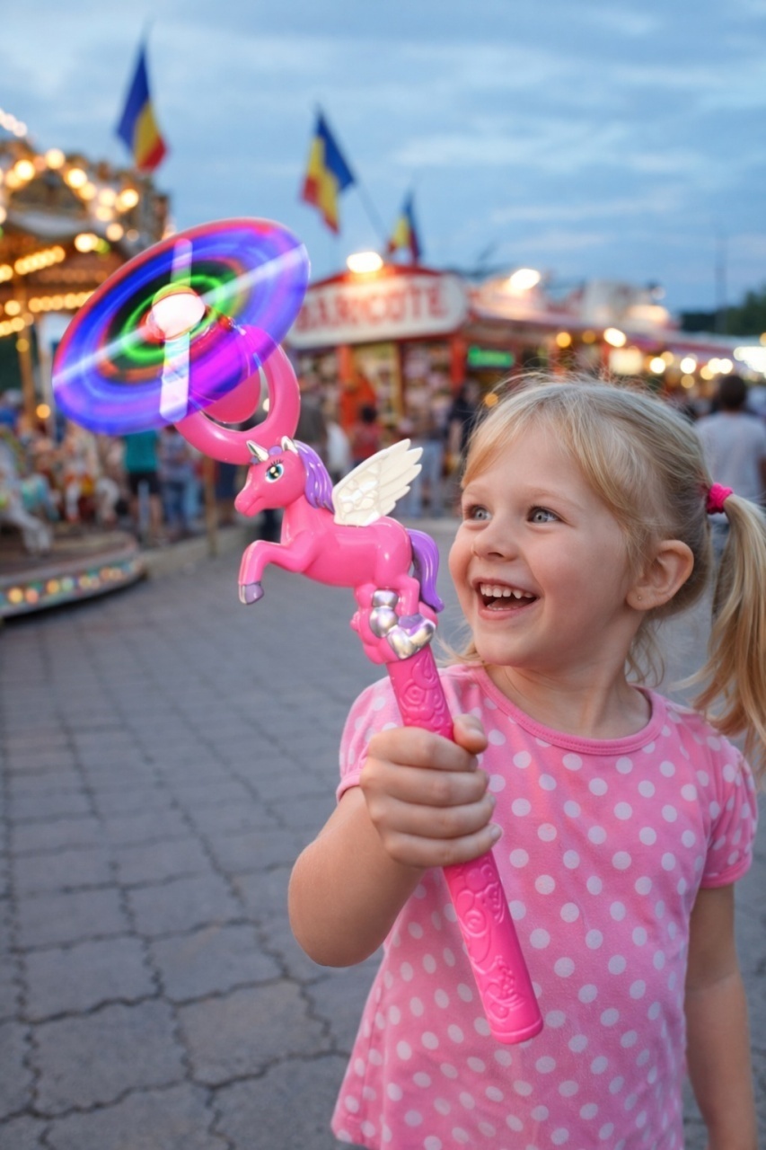 Bagheta cu elice rotativa, lumini LED si sunete, figurina unicorn roz 35 cm 2