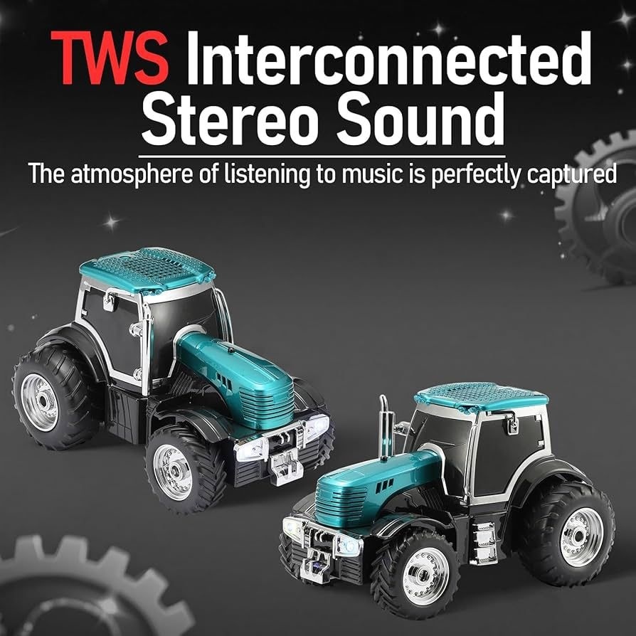 Boxa portabila Bluetooth tractor vintage, radio FM, USB, TF, AUX, lumini LED, TWS, verde smarald 4