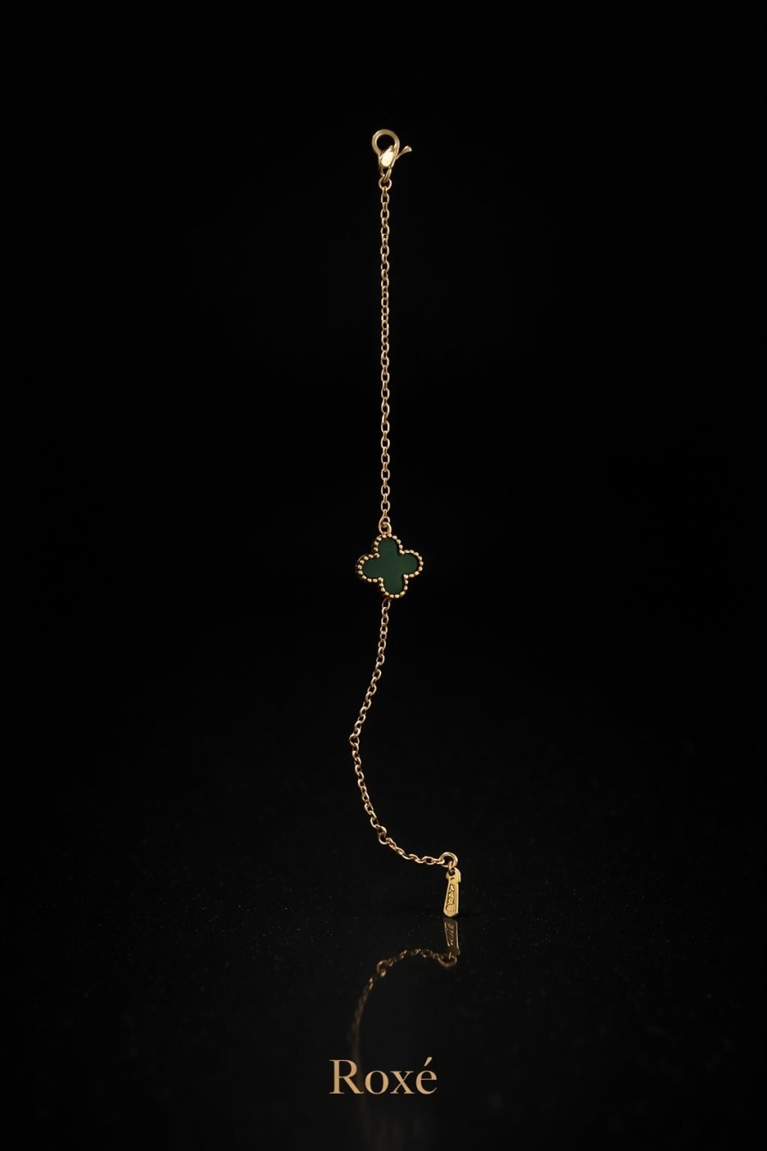 Brățară aurie Roxé cu simbol verde elegant, reglabilă 16.5+6 cm 2
