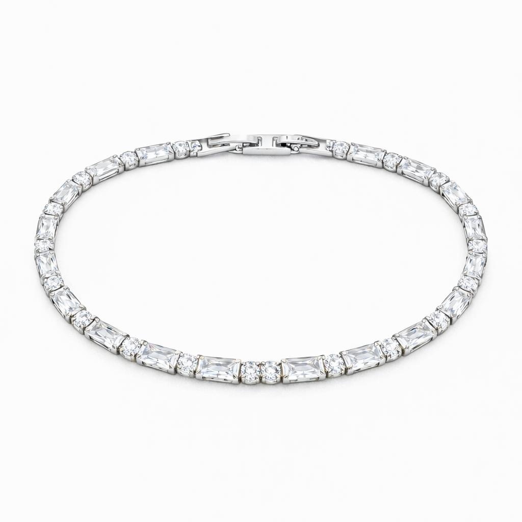 Bratara eleganta Roxe argintie cu cristale mixte, design modern si stralucitor, 18 cm 2