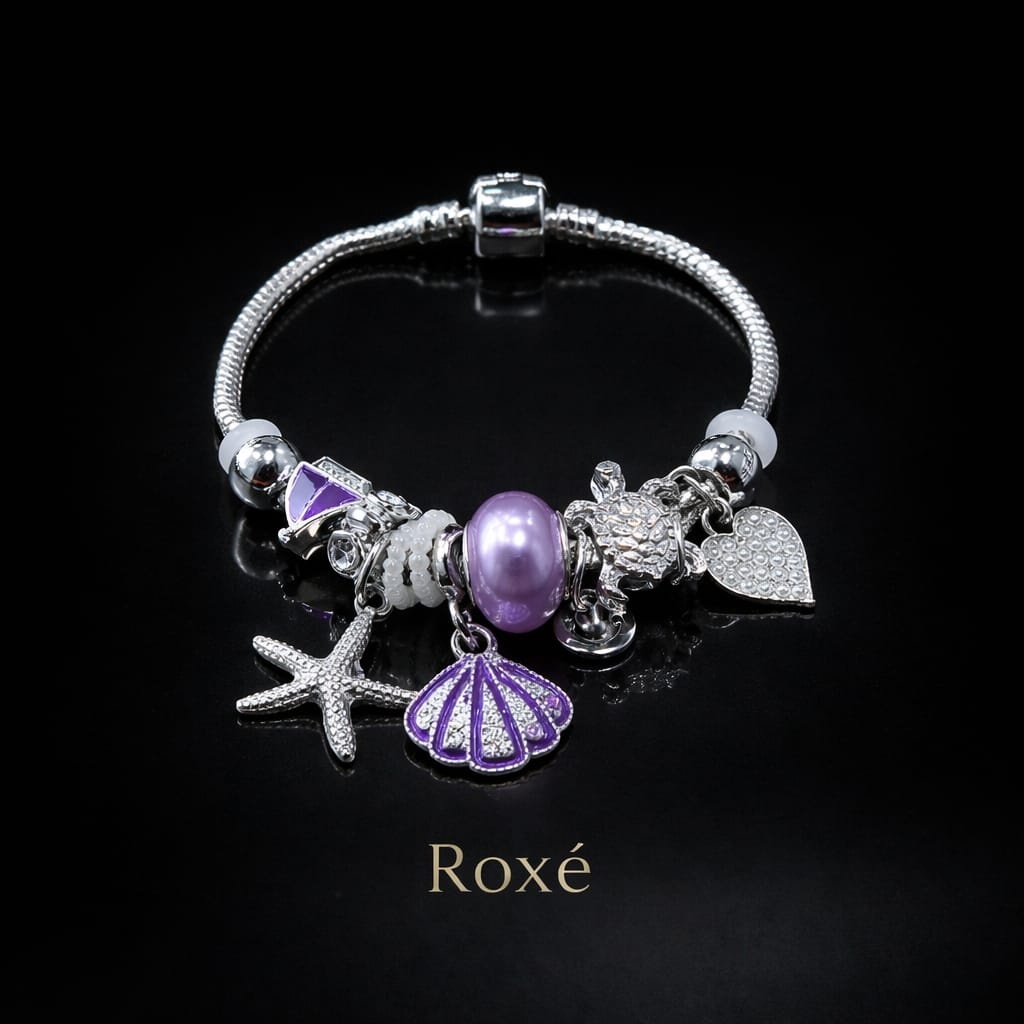 Bratara ROXE argintie cu stea de mare scoica si testoasa charmuri elegante 4