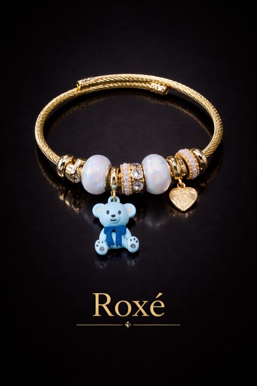 Bratara ROXE aurie cu ursulet charmuri elegante dama cadou stil modern 5