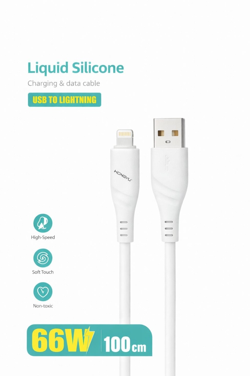 Cablu de încărcare și date Hongyu HY-SJX38, USB la Lightning, 66W, 1 m, silicon lichid, Alb 2