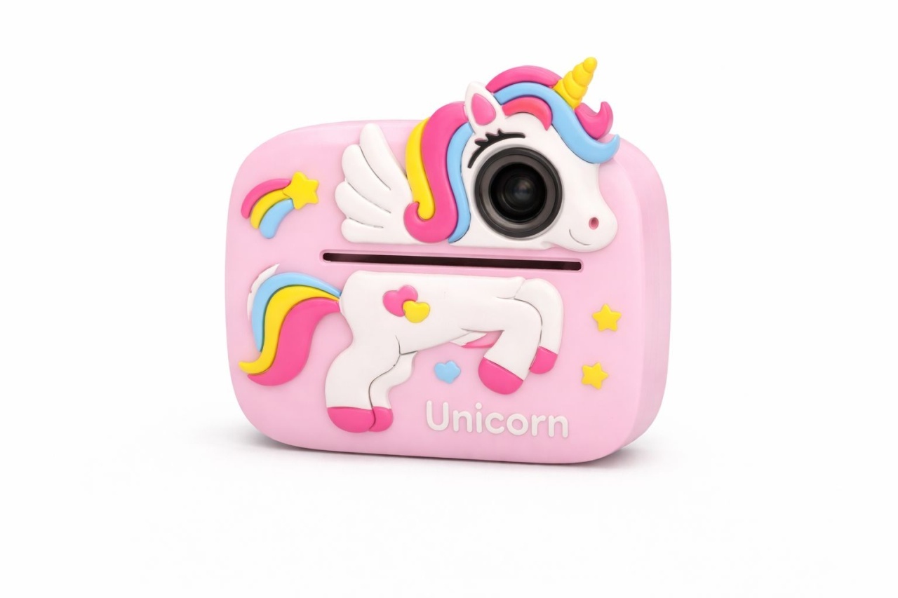 Camera foto copii cu print instant unicorn, reincarcabila, foto video, roz