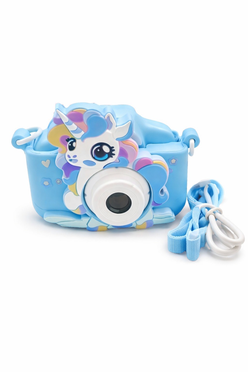 Camera foto copii unicorn albastra, digitala, cu snur si cablu incarcare, 6+ ani
