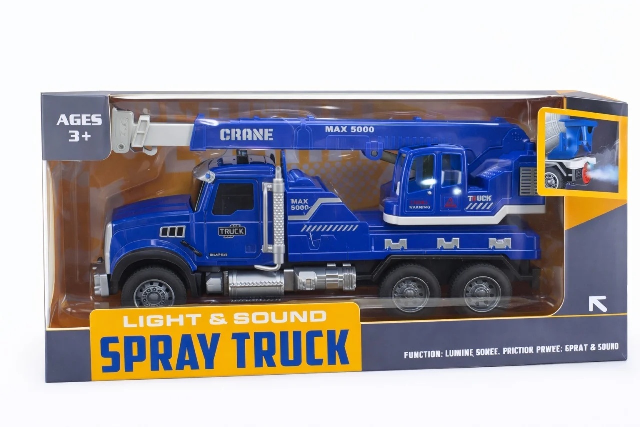 Camion cu betoniera si functie spray, lumini si sunet, albastra, jucarie copii, 24 x 13 cm 2