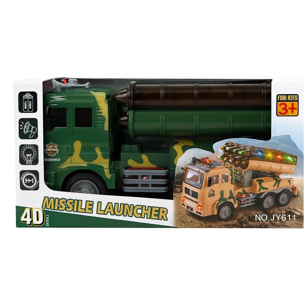 Camion militar jucarie cu lansator rachete, lumini si sunete, model Missile Launcher, 4D, 27x12.5x7.5cm