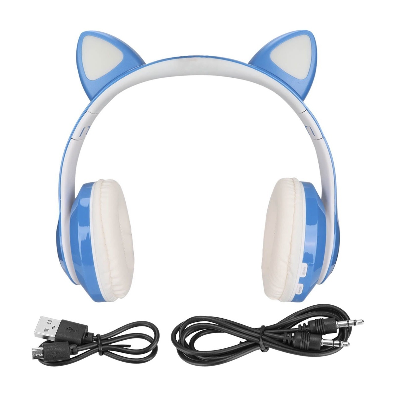 Căști wireless cu urechi de pisică și lumini LED, design ergonomic, Albastru 5