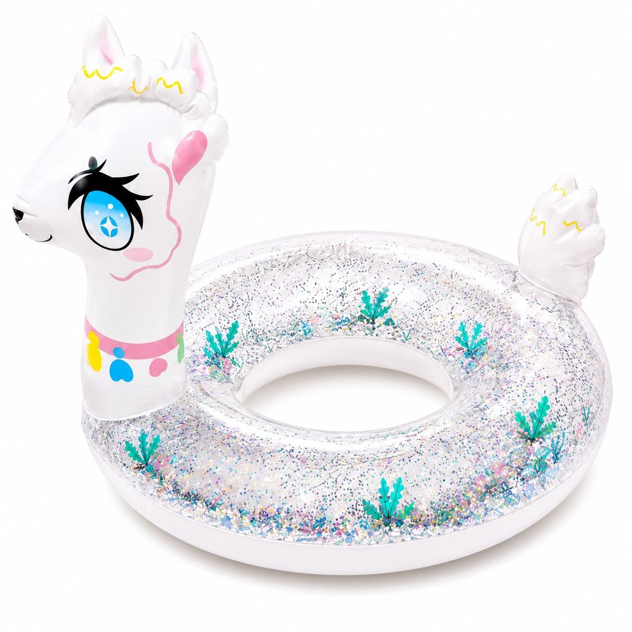 Colac Gonflabil Alpaca pentru Copii – 90 cm, Model cu Sclipici, PVC Rezistent
