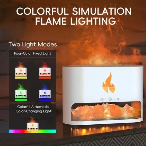 Difuzor aromaterapie flacara LED cu sare Himalaya, umidificator aer silentios USB, alb 3