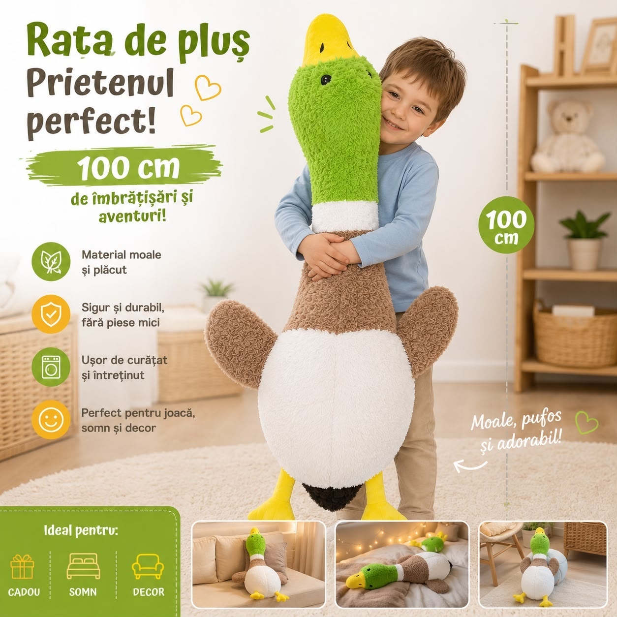 Gâscă de Pluș 100 cm pentru Copii – Jucărie Mare, Moale și Catifelată, Cadoul Perfect 3