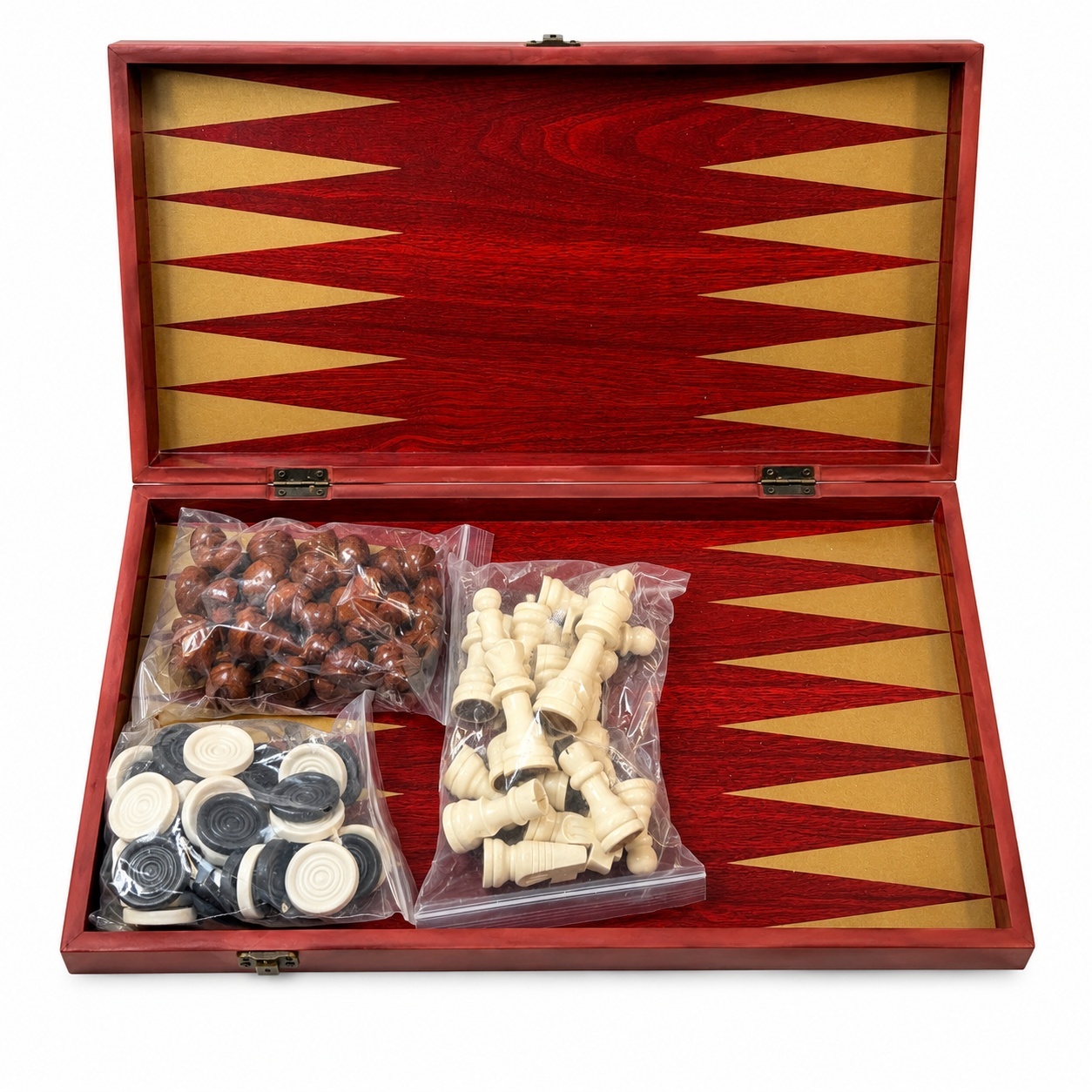 Joc 3 in 1 Sah, Table si Dame din Lemn maro inchis 50x40 cm Set Complet pentru Familie 4