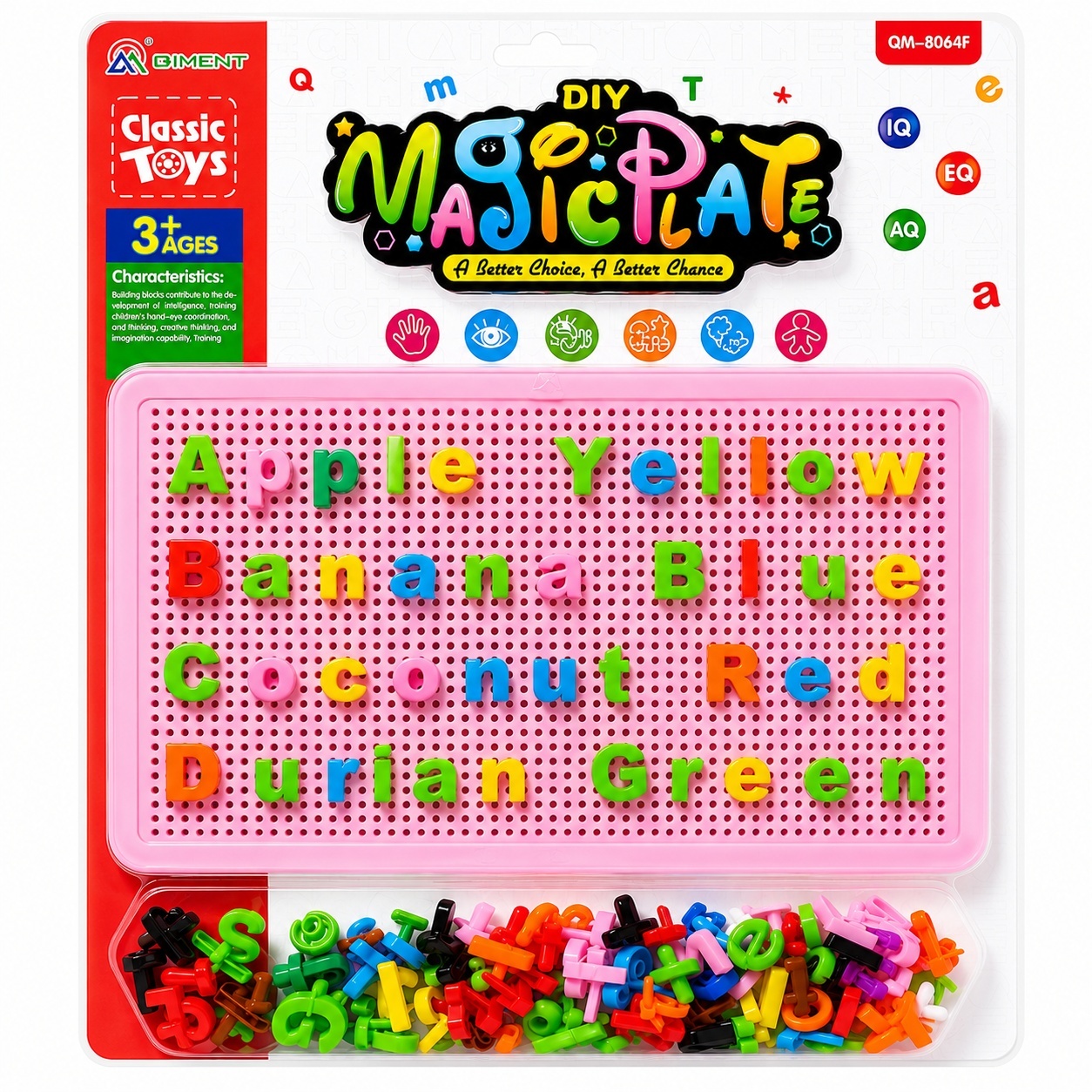Joc Educativ pentru Copii cu Pioni și Litere Colorate – Tablă Roz Perforată, 3+ Ani