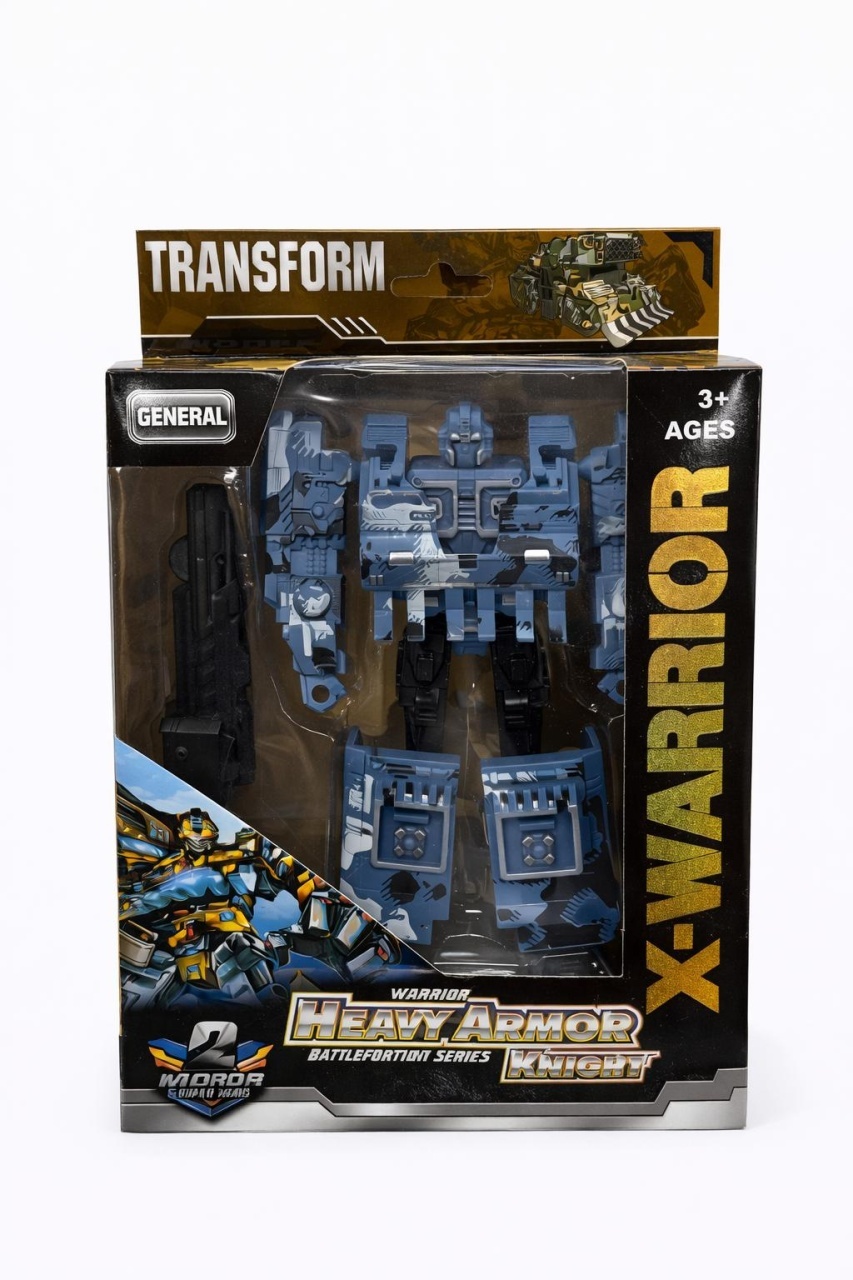 Jucarie 2 in 1 tanc transformabil in robot, model albastru, 22.5 cm, cu accesorii