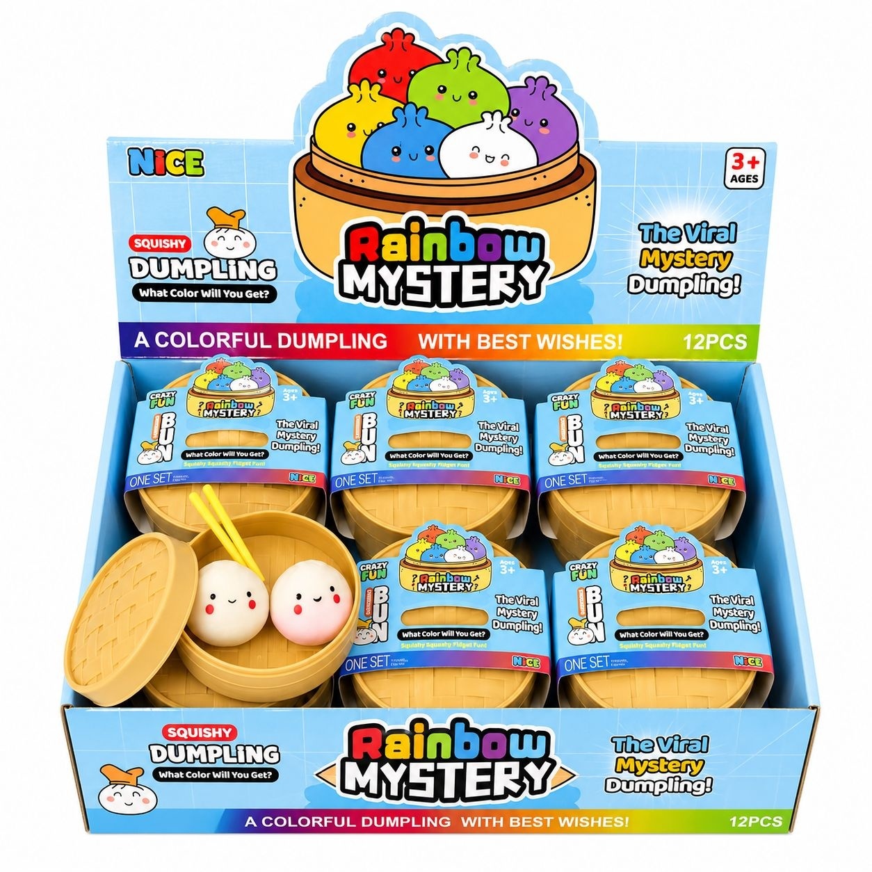 Jucărie Antistres Mini Dumpling Squishy cu Bețe, Set 2 Bucăți, Model și Culoare Aleatorie