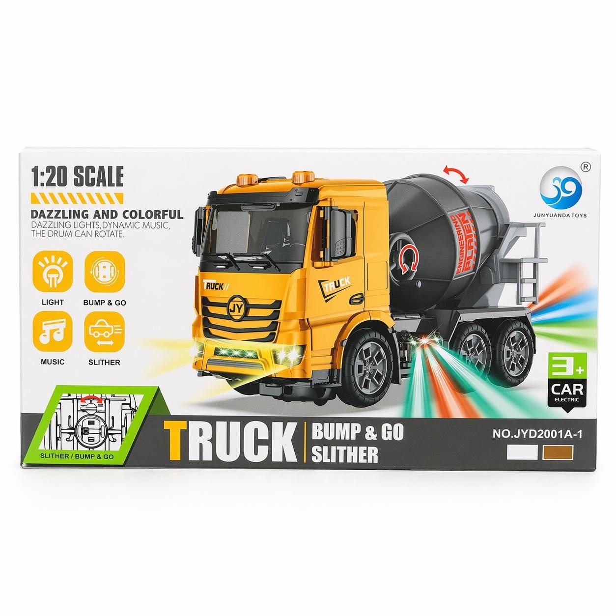 Jucarie camion interactiv galben cu lumini si muzica, functie bump and go, 22 cm 2
