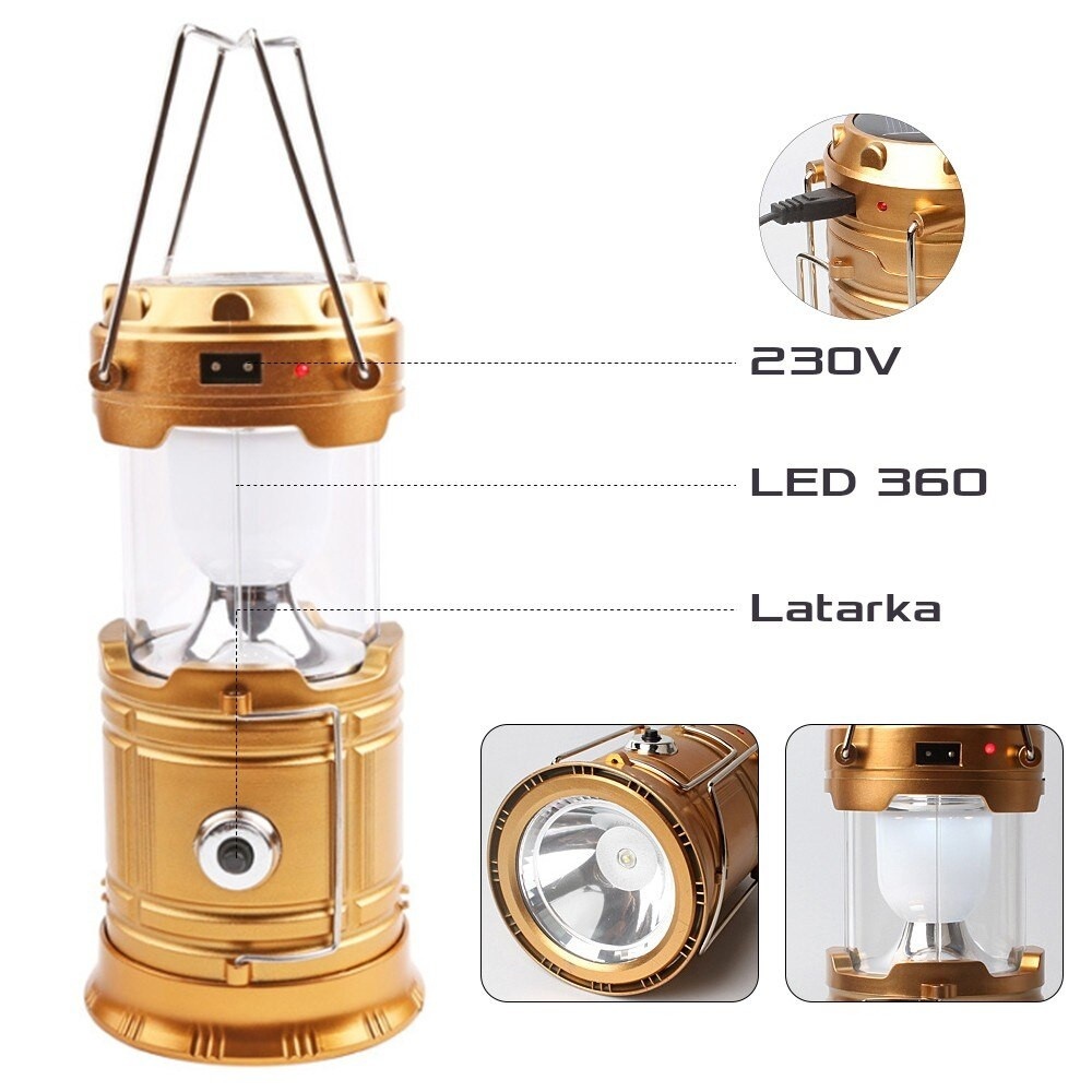 Lanterna Solara LED Camping 360°, Felinar Camping cu Lanterna Frontala si Incarcare USB 2