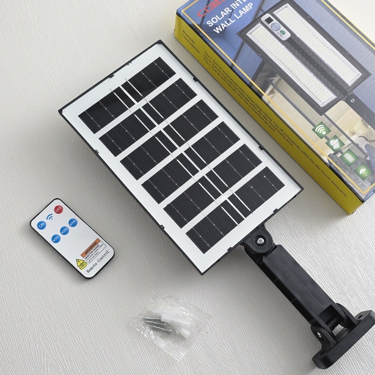 Lumină solară cu senzor LED, control telecomandă, montaj perete, negru 3