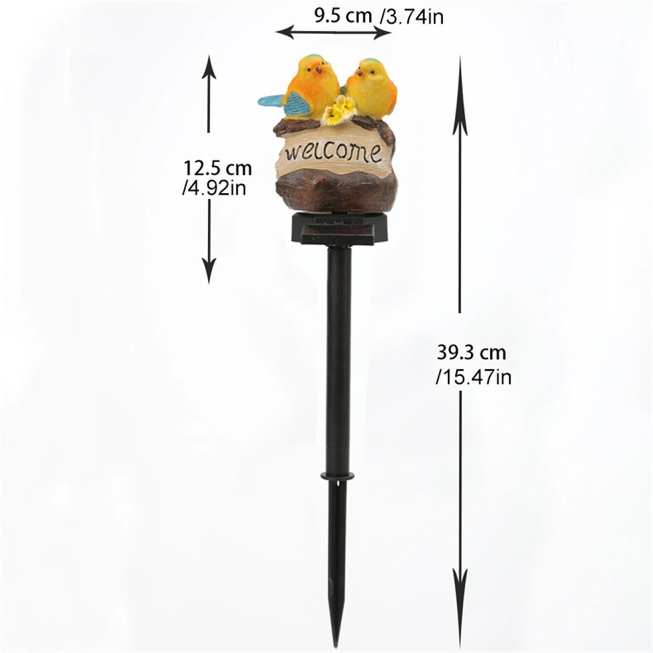 Lumină solară decorativă pentru grădină, plastic, cu semn 'Welcome', păsări colorate, 9.5 x 12.5 x 39.3 cm 2