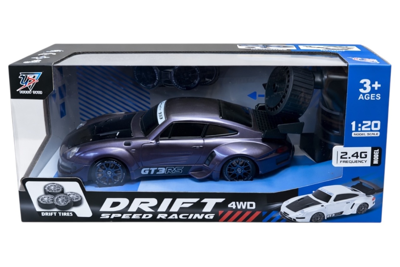Mașină de curse metalică cu radio control, mov, 1:20, direcție stânga-dreapta, frecvență 2.4 GHz 2