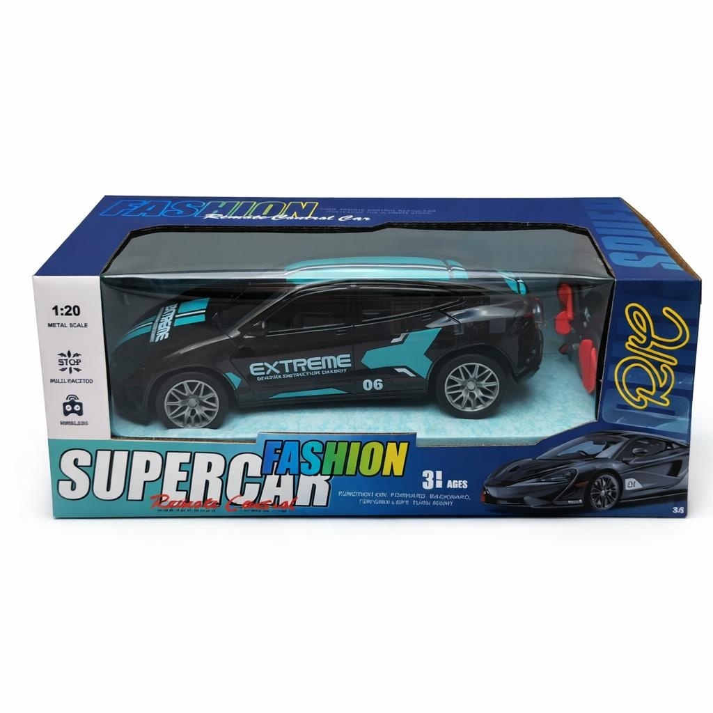 Masina RC sport neagra cu albastru, telecomanda, model Extreme, scara 1:20 copii 2