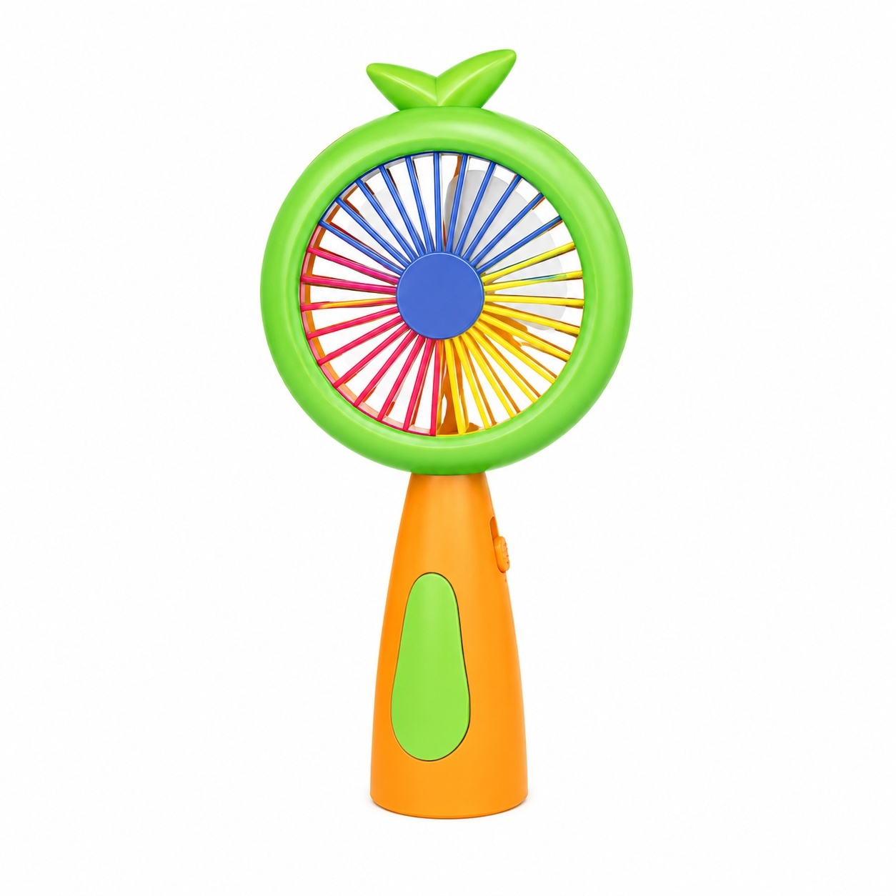 Mini ventilator portabil pentru copii, reincarcabil USB, 3 viteze, model ananas, portocaliu cu verde 4