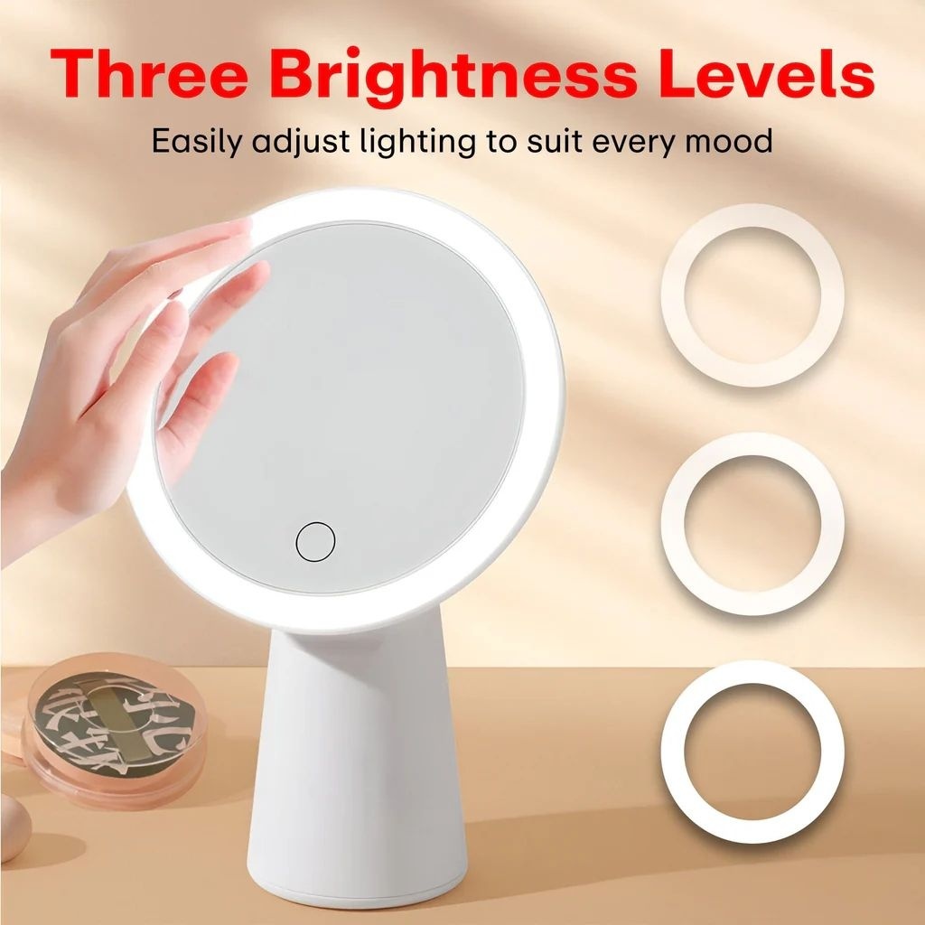 Oglinda cosmetica LED pentru machiaj, touch control, lumina reglabila 3 moduri, rotatie 90°, USB 4