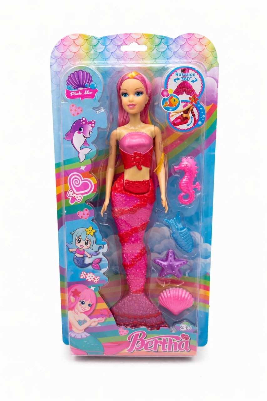 Papusa sirena roz cu accesorii marine, set jucarie copii 37 x 16 cm 2