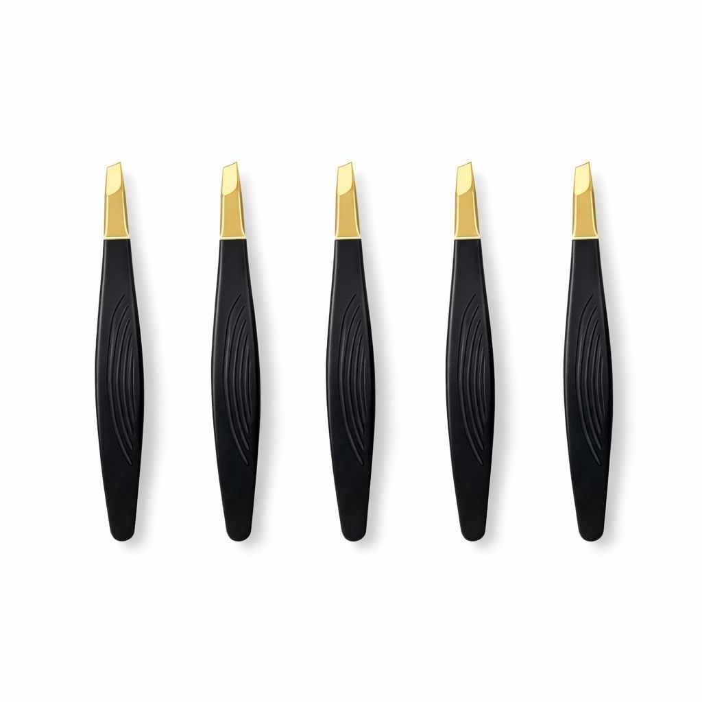 Penseta cosmetica profesionala pentru sprancene, varf inclinat, metalica neagra 2