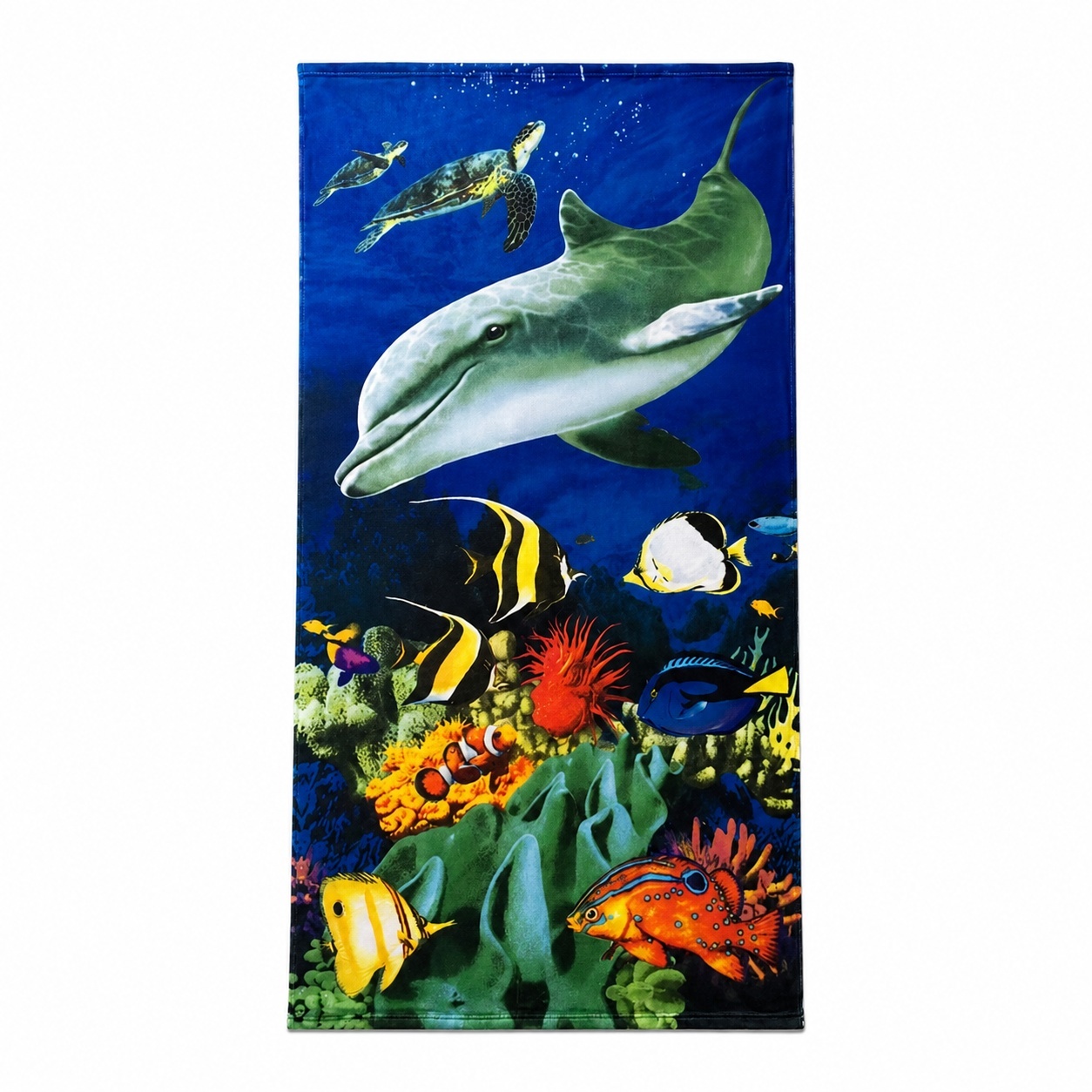 Prosop de plaja cu delfin si pesti tropicali Ocean, 70x140 cm 3