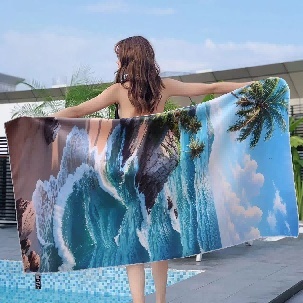 Prosop de Plajă cu Peisaj Tropical și Valuri Oceanice 88x180 cm – Design Exotic