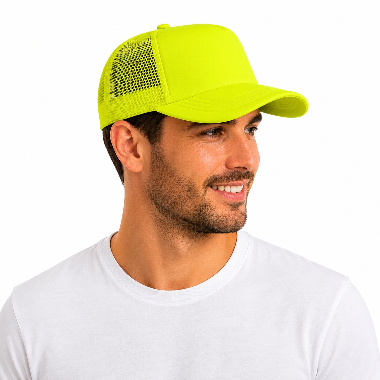 Sapca reglabila unisex cu plasa, galben neon, marime universala 3