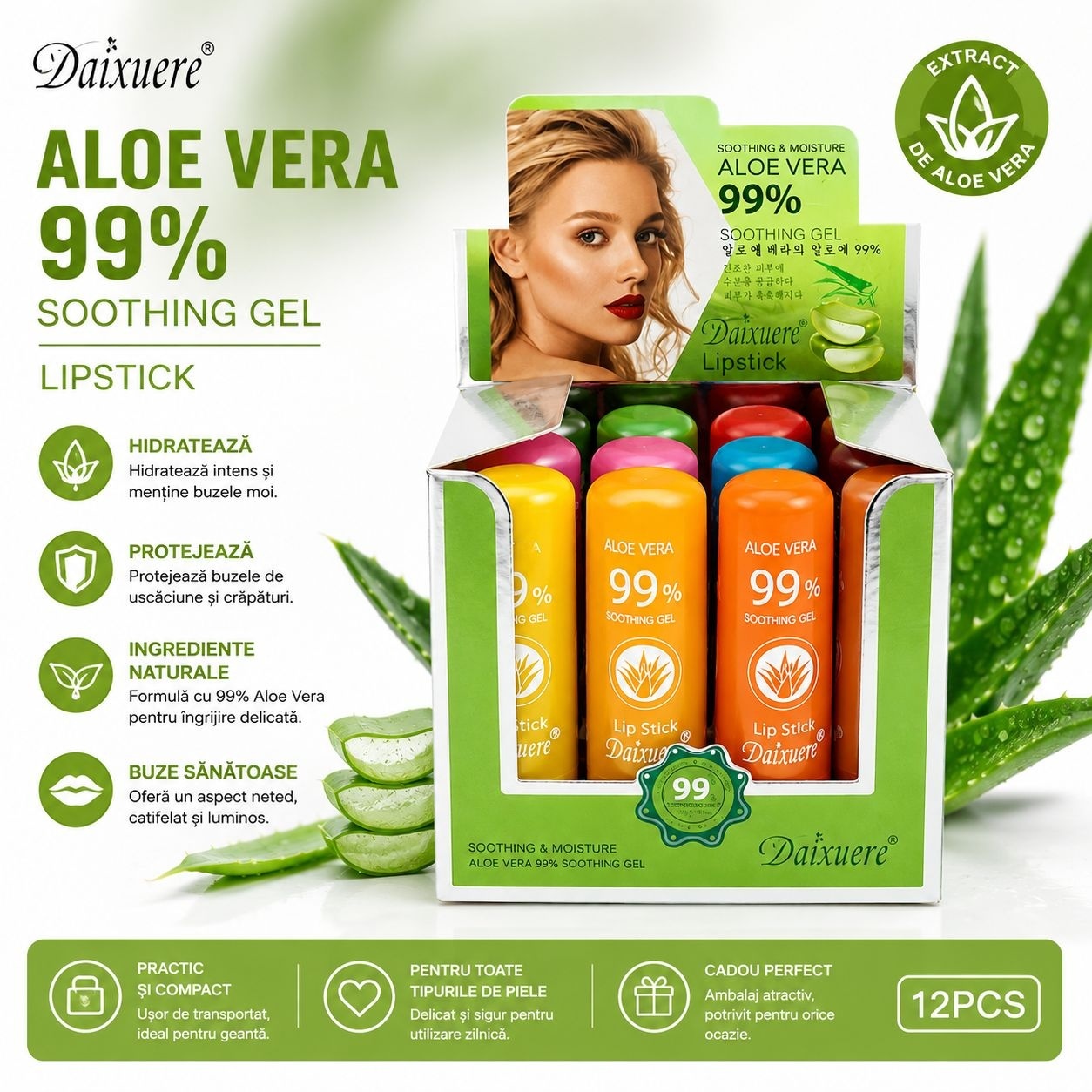 Set 12 Balsam de Buze cu Aloe Vera – Hidratare Intensă și Protecție Zilnică 2