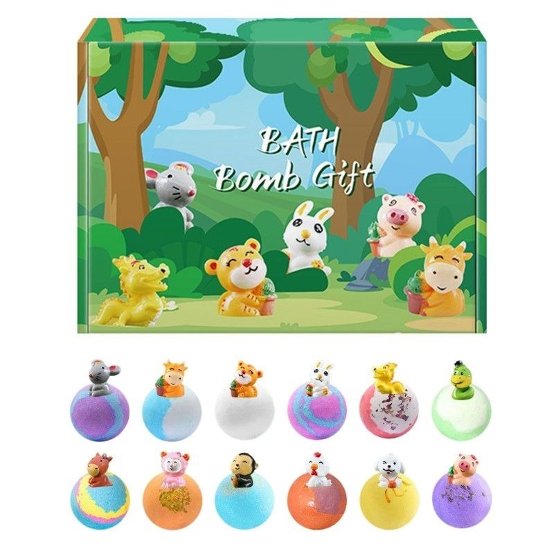 Set 12 Bile Efervescente de Baie pentru Copii cu Figurine Surpriză – Bombe de Baie Colorate cu Animăluțe 2
