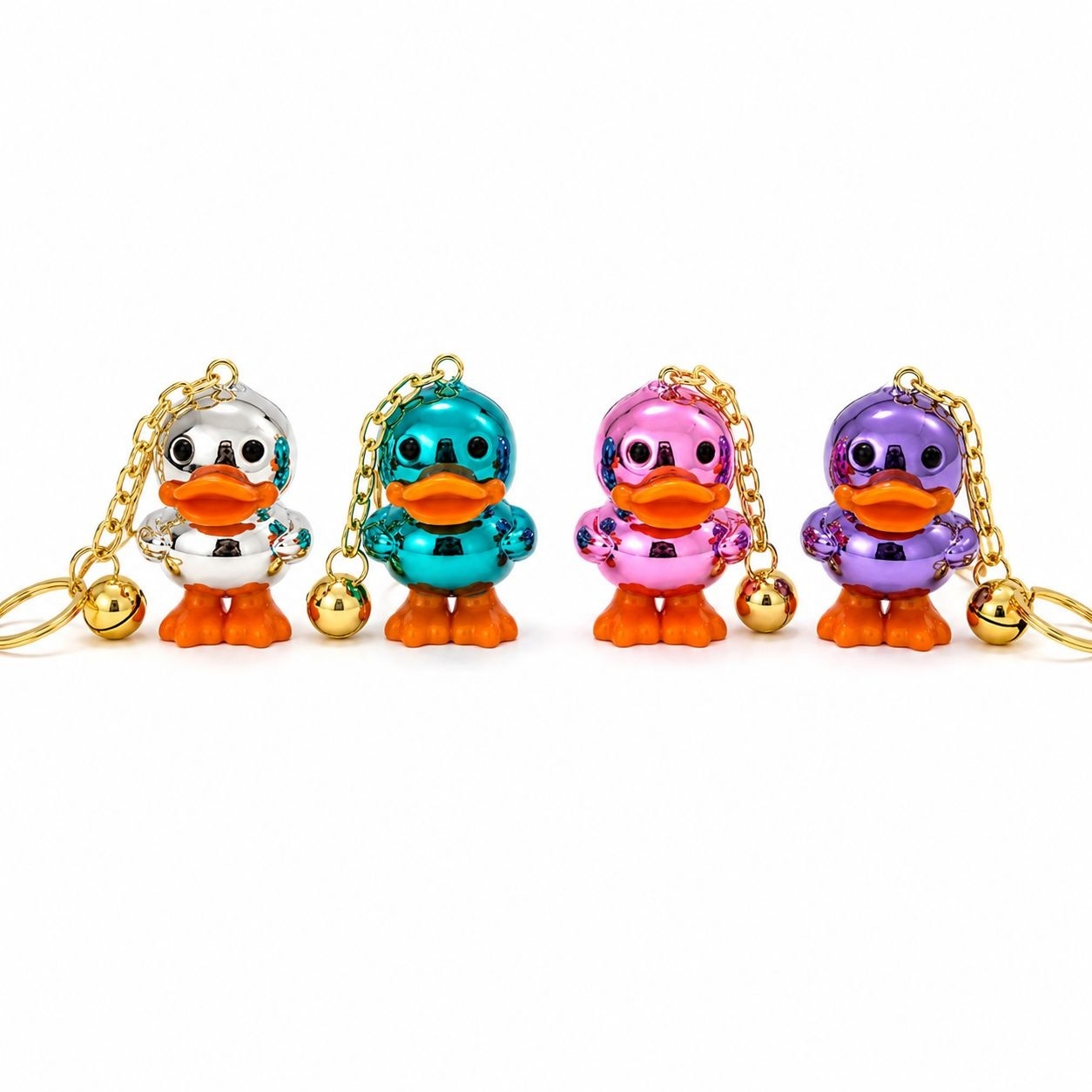 Set 12 Brelocuri Rățușcă 5 cm – Mix Culori Metalizate, Accesorii Drăguțe pentru Chei și Genți