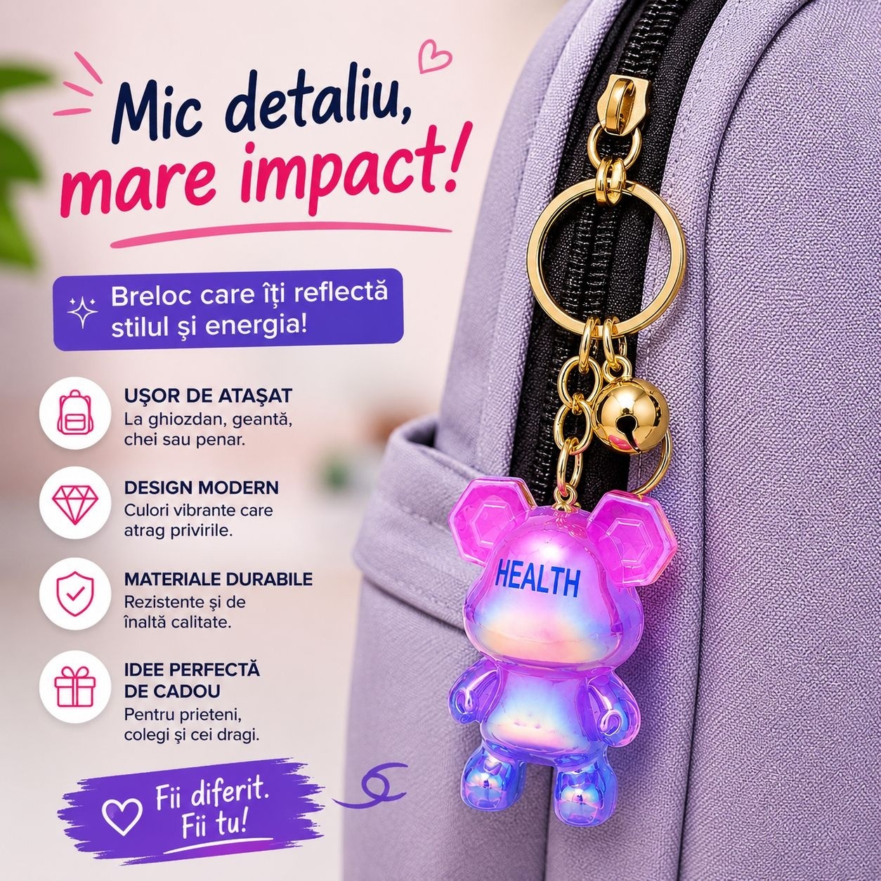 Set 12 Brelocuri Ursuleț 5,5 cm – Mix Culori Iridescente, Accesorii pentru Chei și Ghiozdan 3