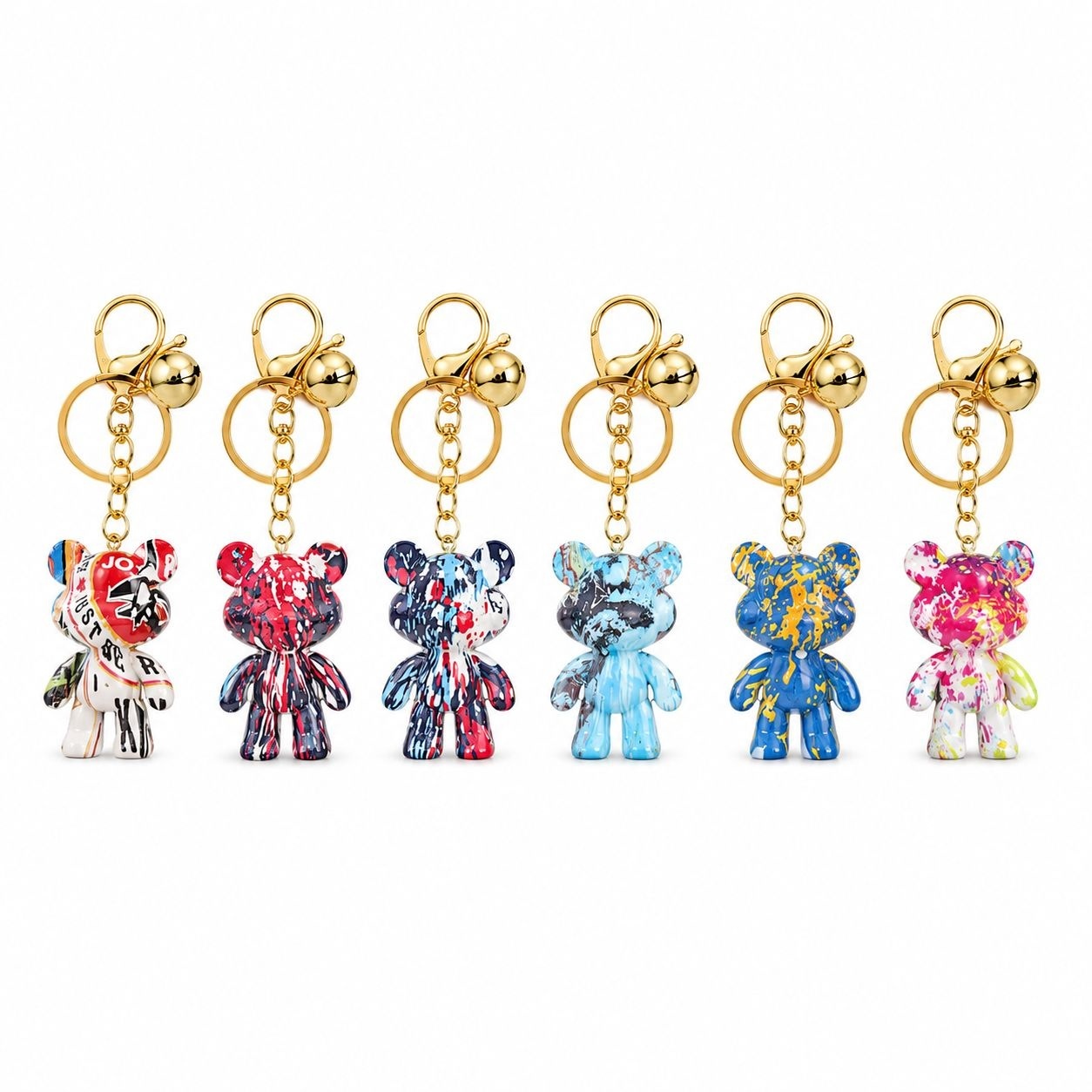 Set 12 Brelocuri Ursuleț 5,5 cm – Mix Culori Splash, Accesorii pentru Chei, Ghiozdan și Geantă