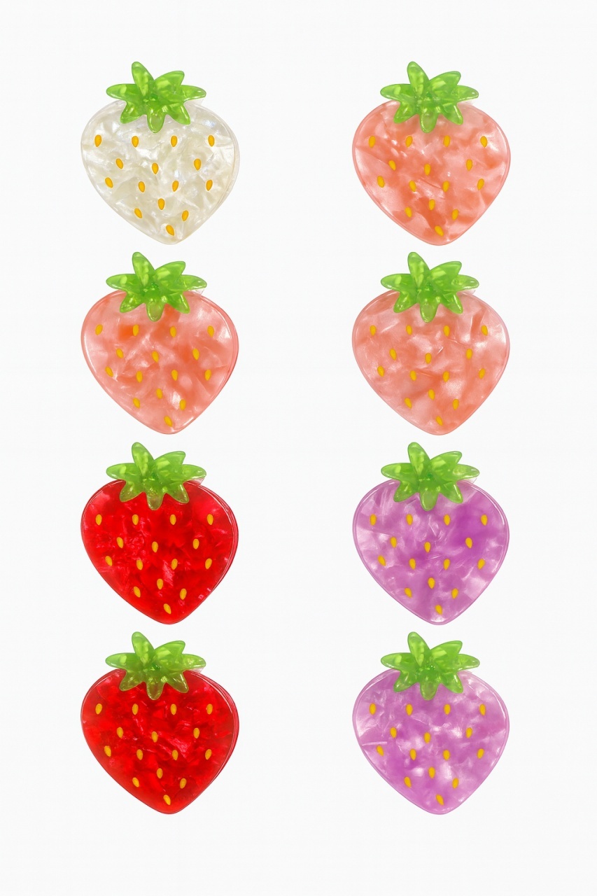 Set 12 Cleme Par 9cm Model Capsuna , Accesorii Colorate Fructe Trendy 2