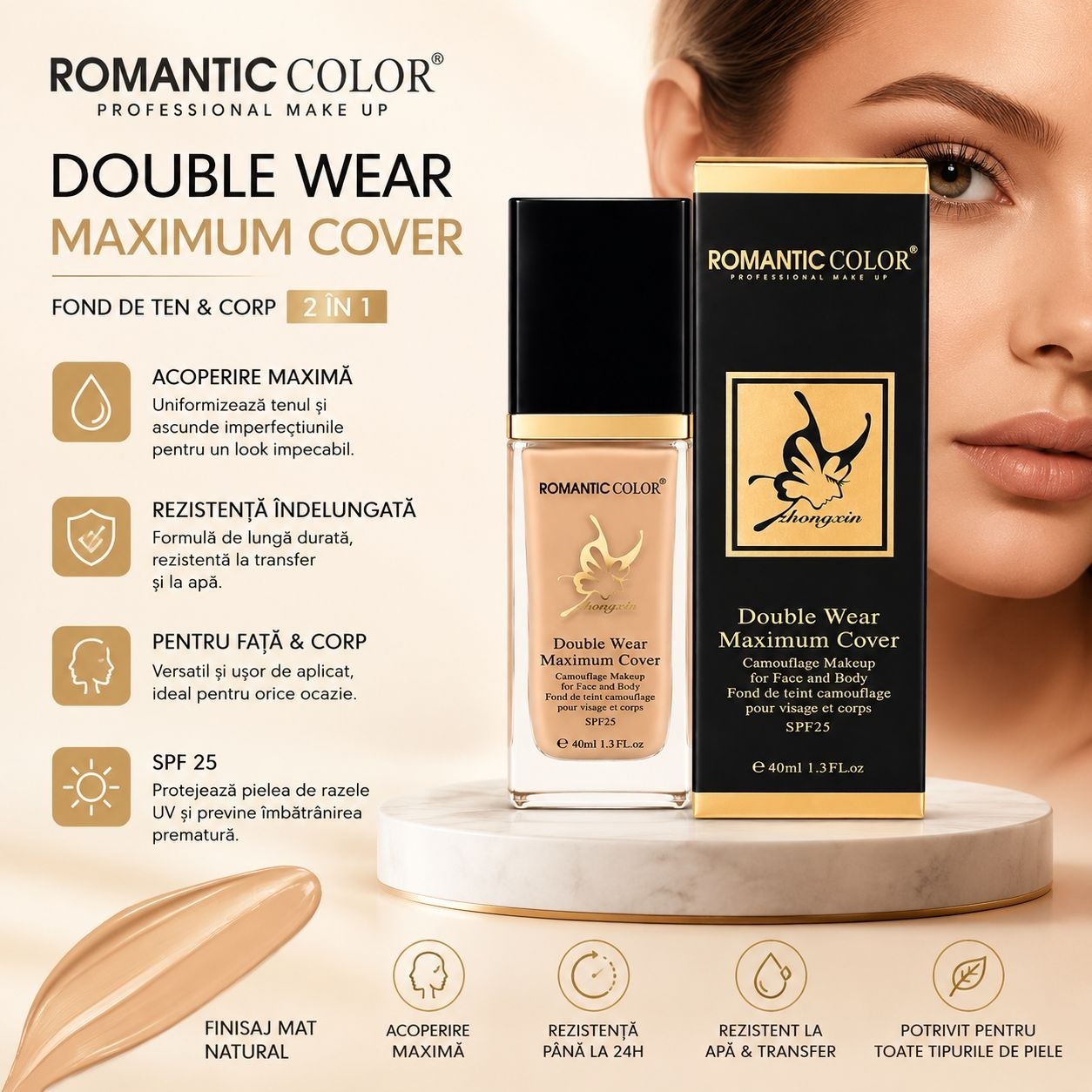 Set 12 Fond de Ten Față și Corp SPF25 Romantic Color – Acoperire Maximă, Rezistență Îndelungată 2