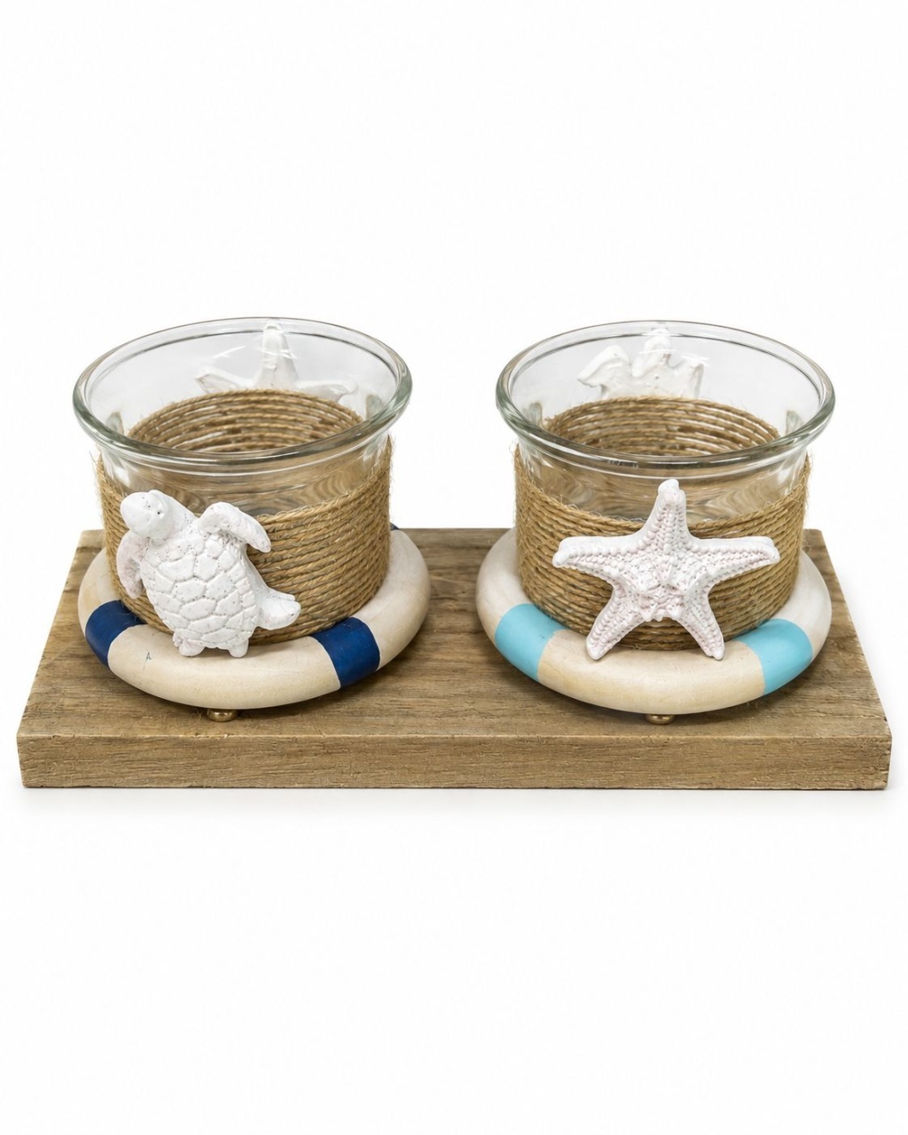 Set 2 Suport Dublu pentru Lumânări cu Tematică Marină – Suvenir Decorativ cu Stea de Mare și Țestoasă
