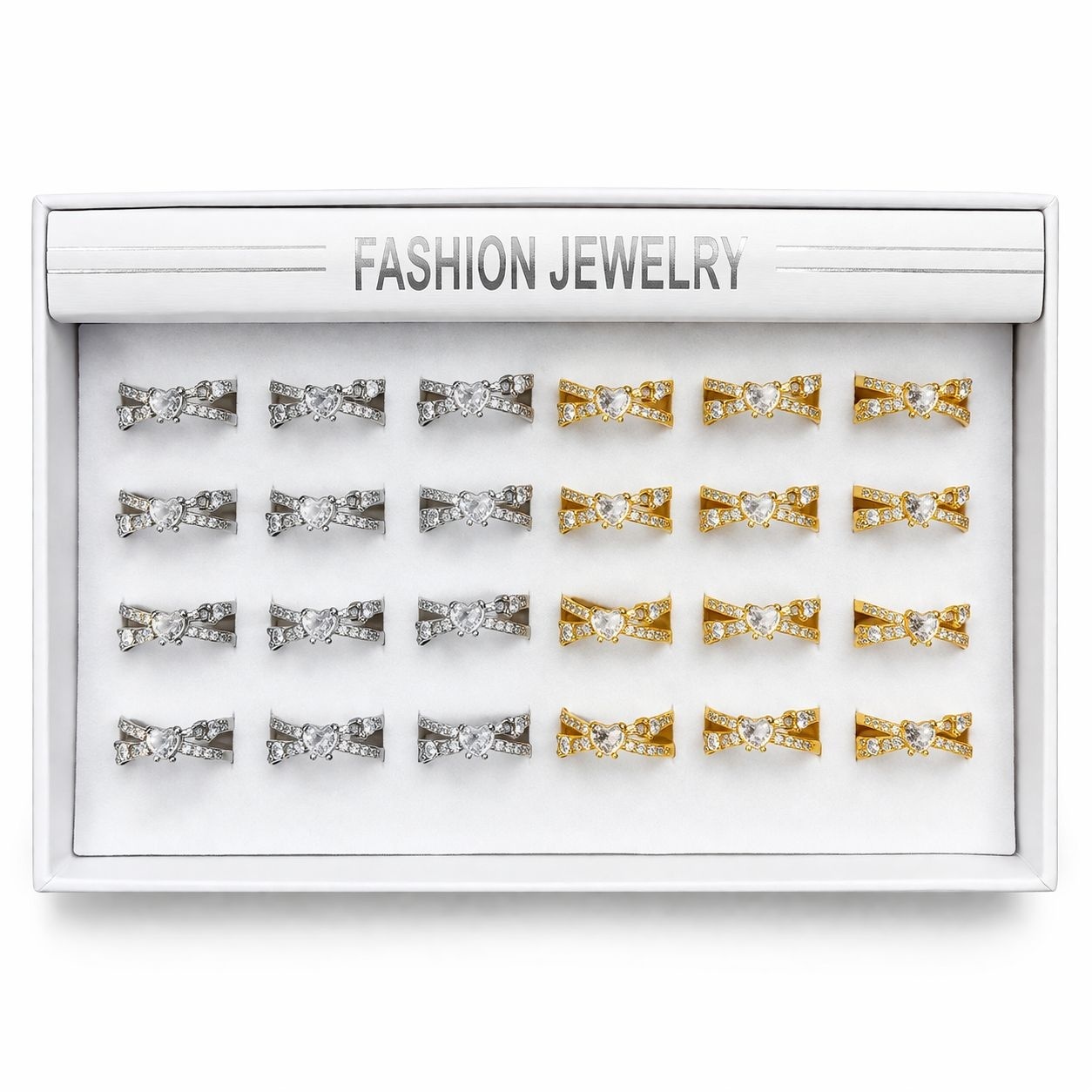 Set 24 Inele ROXE Heart Crystal Elegance – Auriu & Argintiu, Reglabile, Design cu Inimă Centrală și Cristale 2