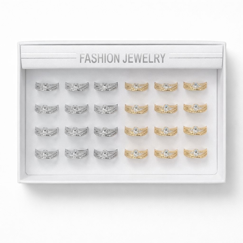 Set 24 Inele ROXE Royal Shine – Auriu & Argintiu, Reglabile, Design Elegant cu Cristale Fine 2