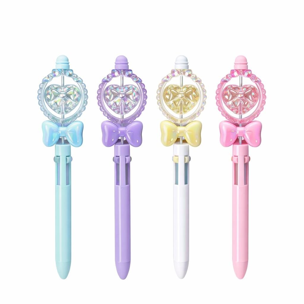 Set 36 pixuri multicolore cu 4 mine și decor inimă cu fundiță, model pastel pentru copii, diverse culori