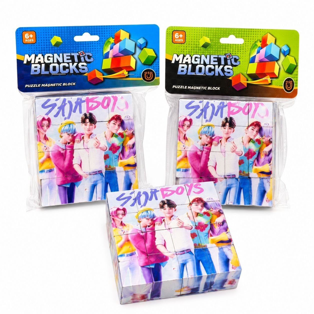 Set Cuburi Magnetice Puzzle 3D, 8 Cuburi Magnetice cu 8 Imagini Diferite, Joc Educativ pentru Copii