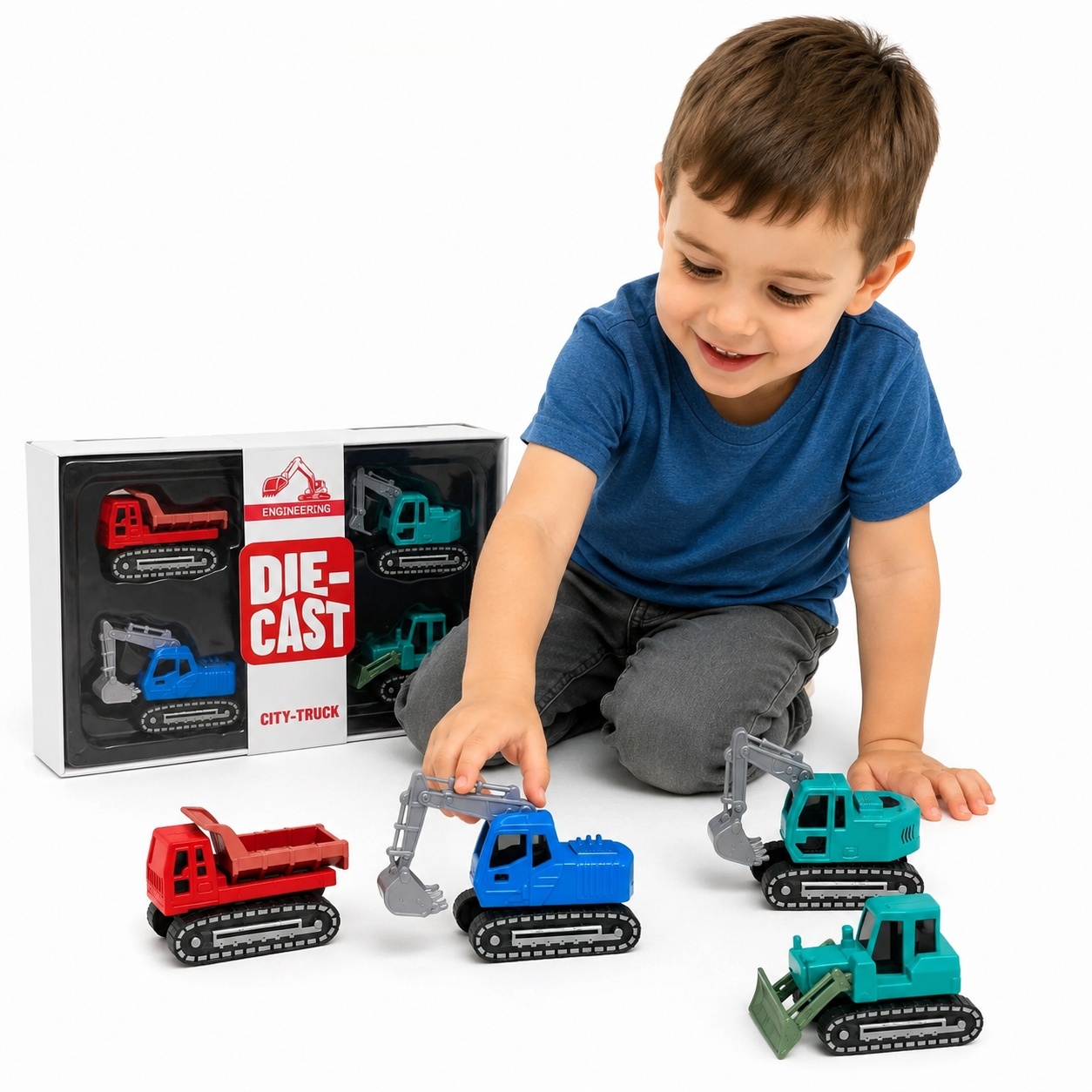 Set de 4 vehicule constructii, metal die-cast, 5-7 cm, diverse culori 2