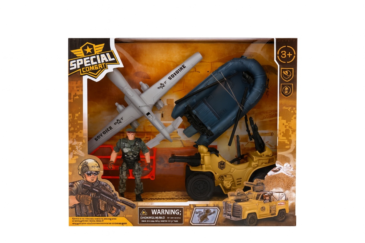 Set Jucarii Militari Special Combat , Avion, Barca, Vehicul Tactic si Soldat, 27x23 cm 2