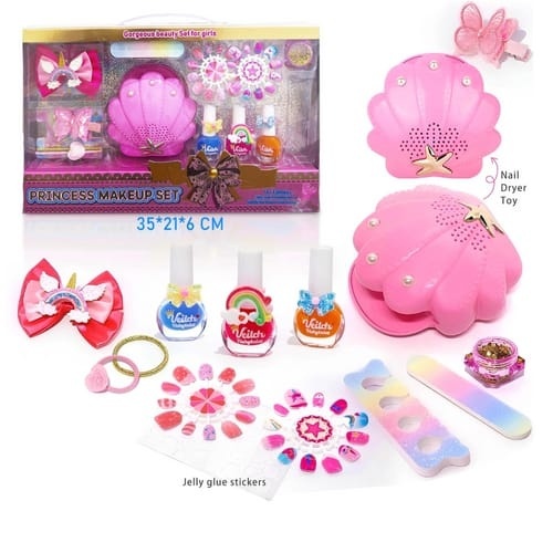 Set manichiura fetite cu lampa uscare, unghii false si accesorii, roz