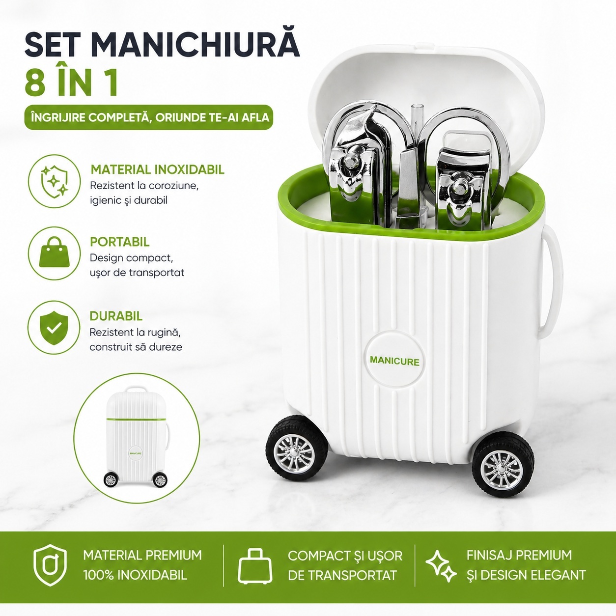 Set Manichiură Profesional cu Husă Troller Alb – Kit Portabil pentru Îngrijirea Unghiilor 3