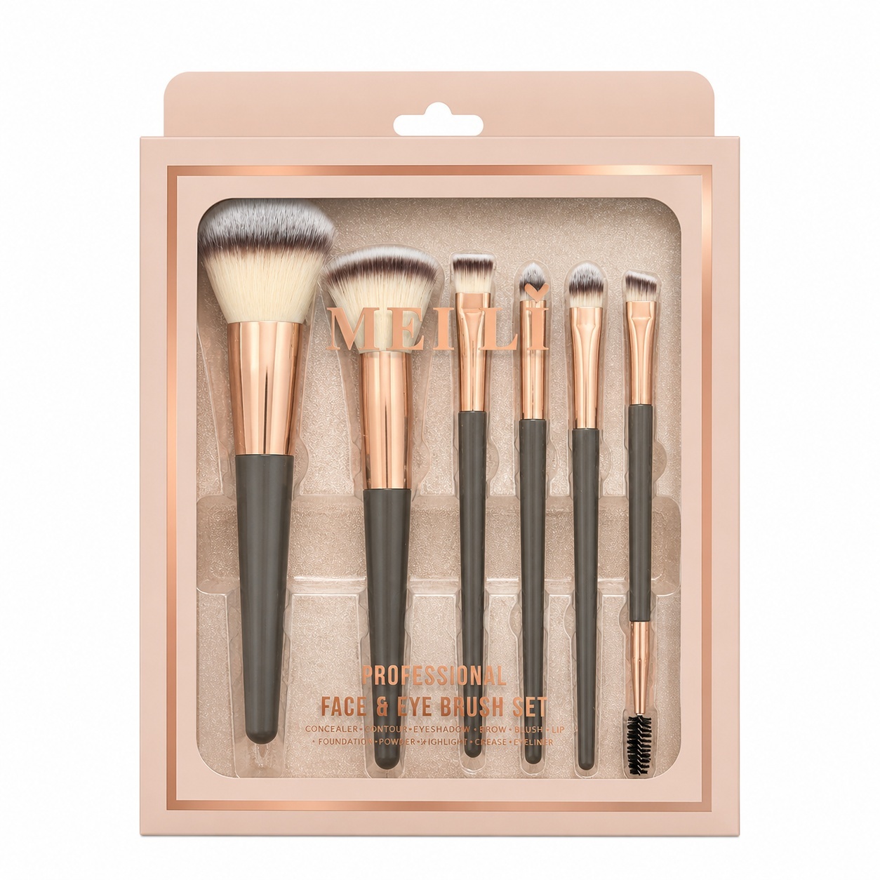 Set Profesional 6 Pensule Machiaj – Peri Ultra-Moi și Design Elegant Rose Gold